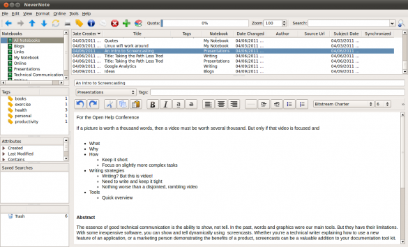 Nevernote main window