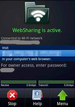 WebSharing home screen WebSharing home screen