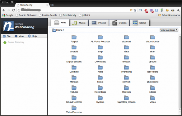 WebSharing main window WebSharing main window
