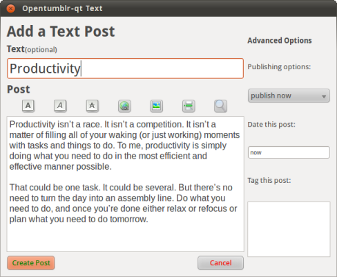 Ready to publish a text post Ready to publish a text post