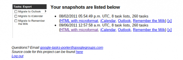 List of completed snapshots List of completed snapshots
