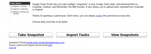 Google Tasks Porter main page Google Tasks Porter main page