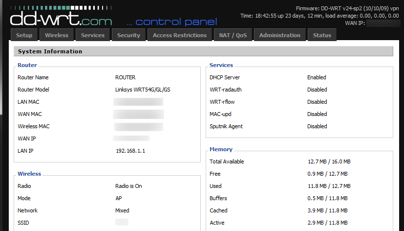 DD-WRT Status Page