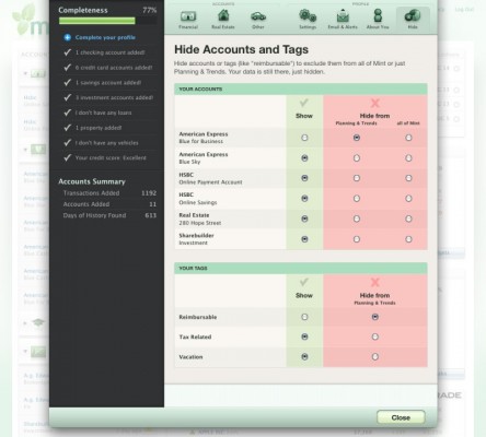 Multiple accounts in Mint.