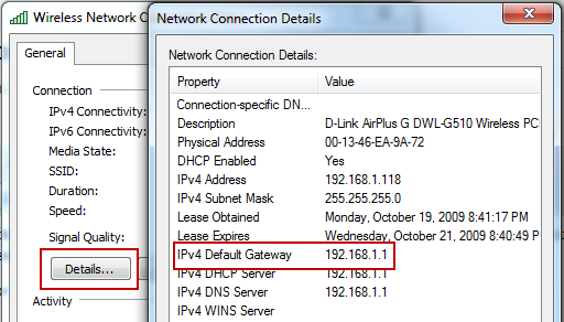 xp-wireless-security-gateway Gateway Address in Connection Details